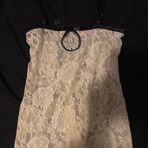 Victoria's Secret Cream Yellow Lace Top with Black Bow